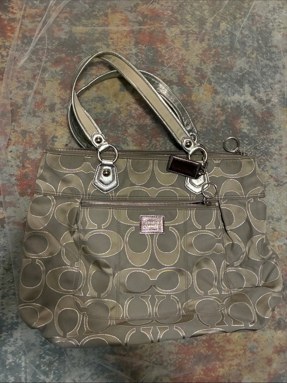 Coach Poppy Signature Silver Glam Tote